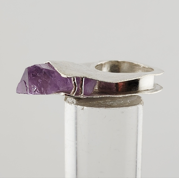 RAW AMETHYST STONE STATEMENT RING HANDMADE IN STERLING SILVER METAL SIZE 9 - Picture 4 of 15